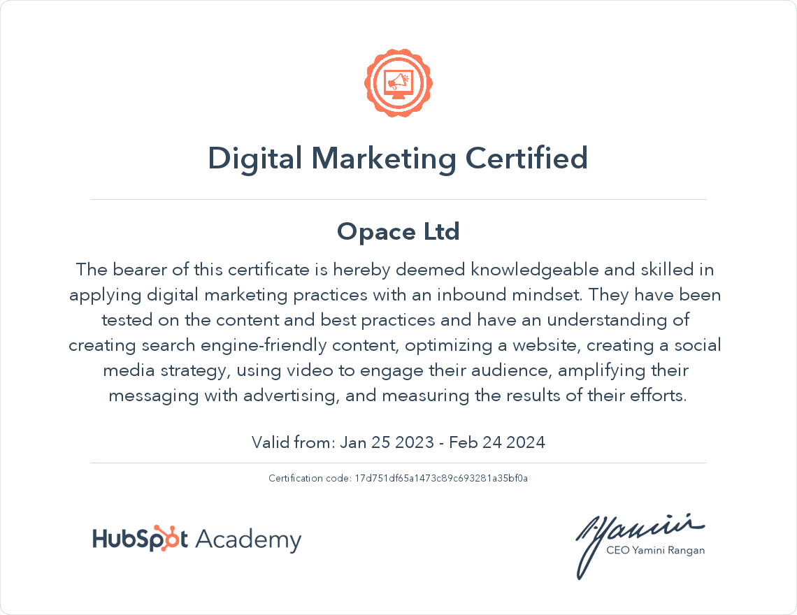 HubSpot Digital Marketing Certified